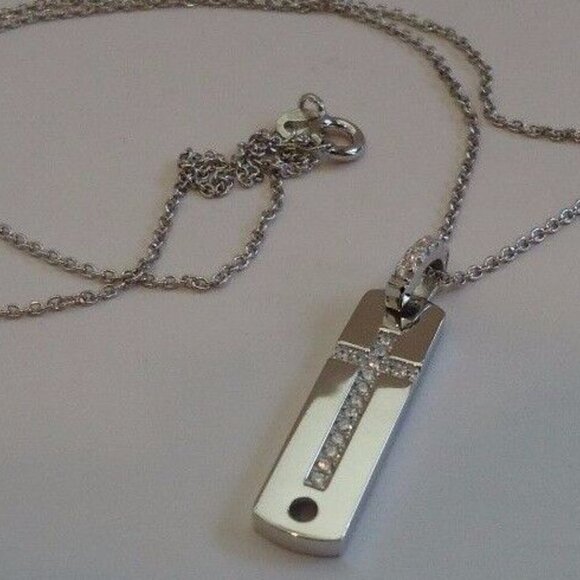 STERLING SILVER CROSS NECKLACE PENDANT W/ .75 cts LAB CREATED DIAMONDS/ 18 INCH - Picture 3 of 8